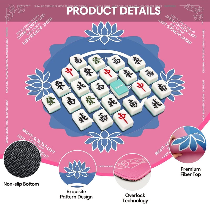 Sweetone Mahjong Mat, Mahjong Mat for Table with Bag, 31.5" x 31.5" Rubber Anti Slip and Noise Reduction Board Gaming Mat for Mah Jongg, Poker, Board Tile Games, Dominoes - Image 4